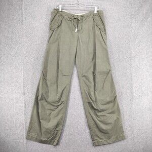 Vintage Abercrombie & Fitch Parchute Pants Wmn M Olive Green Wide Leg Button Fly
